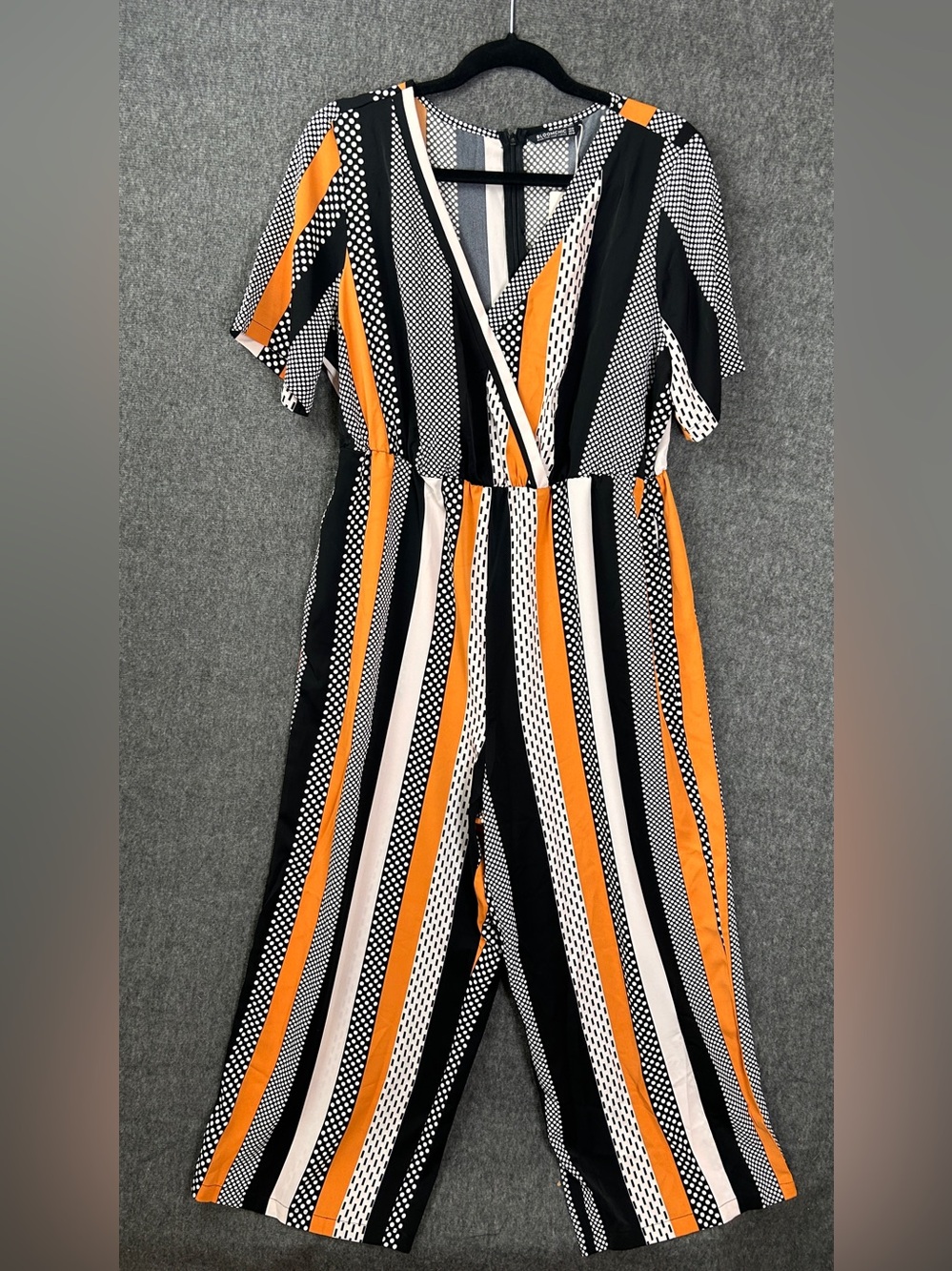 BloomChic Jumpsuit Womens 10 Multicolor Striped V-Neck Short Sleeve Pockets Plus